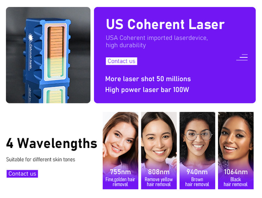 Equipamento de beleza Máquina de depilação a laser Fosyderm 3 ondas 12 barras