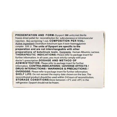 Dysport 500u Toxina botulínica Tratamento da pele Eliminação de rugas Injecção de Botox