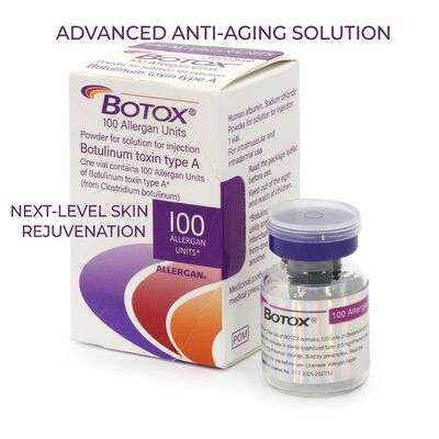 Toxina botulínica em pó branca, em forma estéril, de qualidade farmacêutica, concebida para uso medicinal, cosmético e terapêutico, injectável